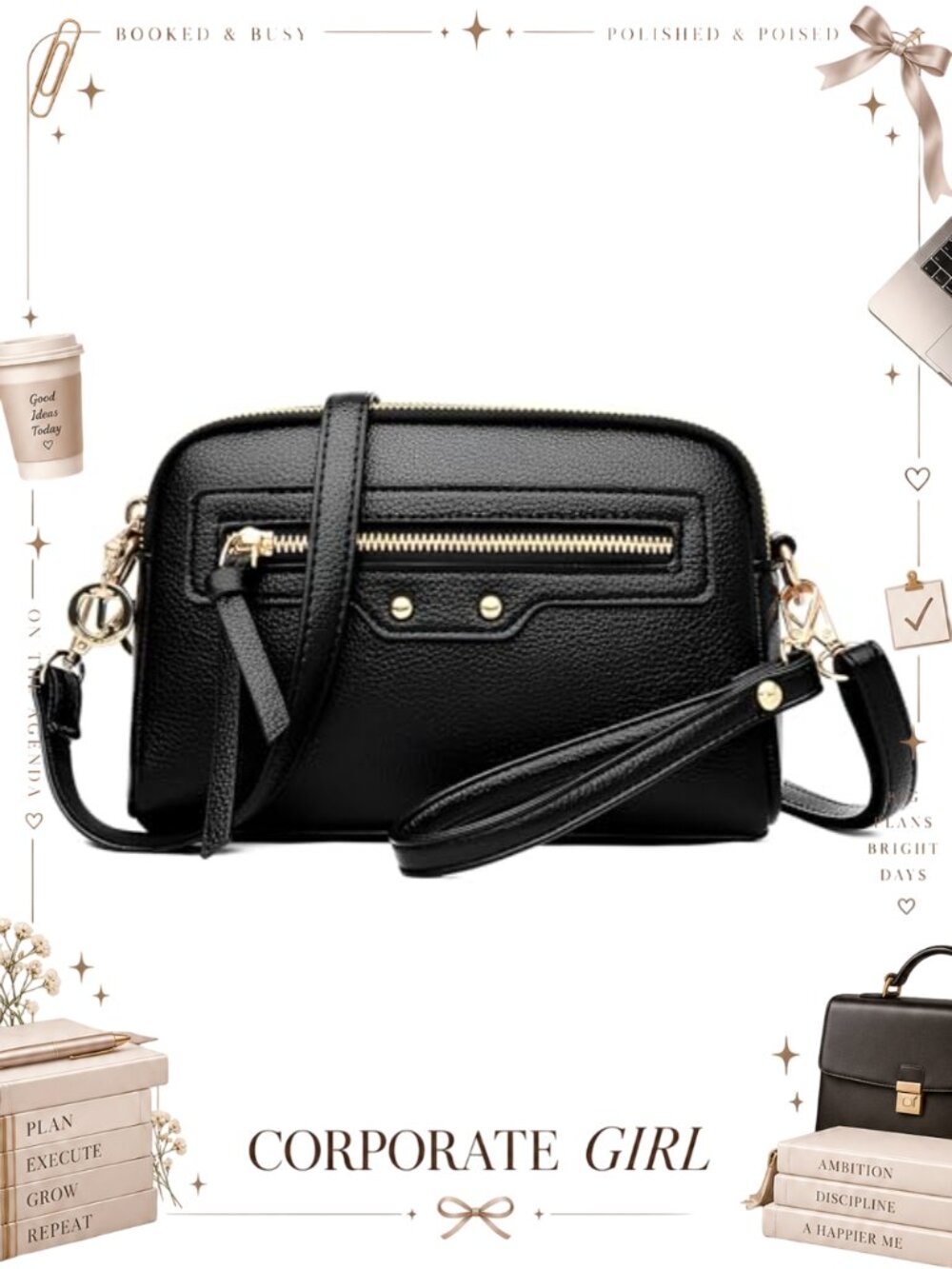 Small PU Leather Crossbody Bag with 2 Straps Wristlet Clutch